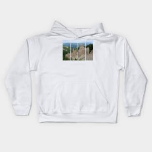 The incredible earth pyramids of Collepietra (Piramidi di Terra) in the Dolomites. Striking place. Italian Alps. Sunny spring day with no people. Valley in the background. Trentino Alto Adige. Kids Hoodie